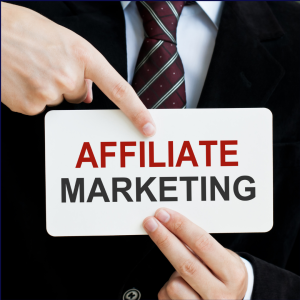 man holding affiliate marketing banner